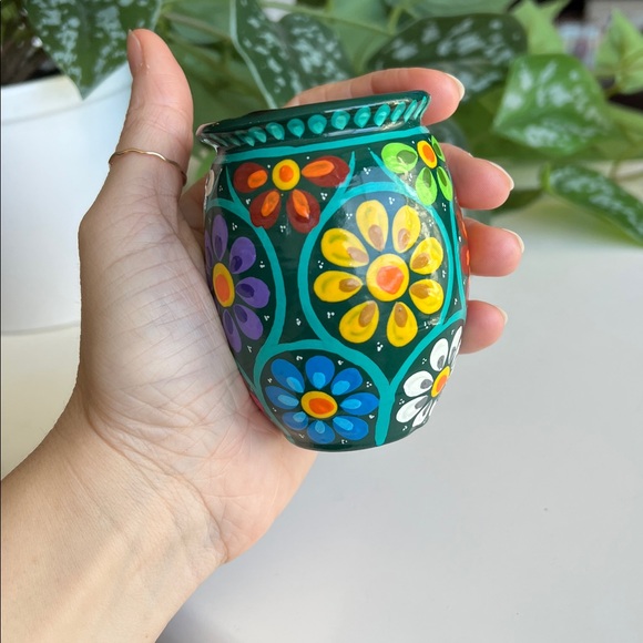 Hand Painted Floral Small Mini Terracotta Vase Decor Vintage - Picture 11 of 12